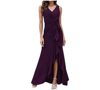 Generisch Robes de fête pour femme, col en V, sans manches, deux pièces, coupe ajustée, robe longue pour cosplay, lilas, XL
