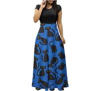 Generisch Robes d'Halloween pour femme - Robe longue imprimée pour femme - Coupe ajustée - Robe moulante - Robe streetwear, bleu, XL