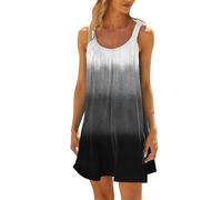 Generisch Robes Femme Robe Gilet Décontractée Vacances Courte Robe d'été avec Dos Nu Robe Femme Manches Longues, Noir , XL