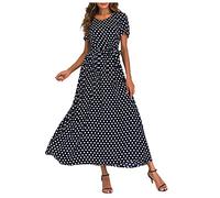 Generisch Robes longues pour femmes Robe à la mode pour femme avec col rond Design à pois pour la plage et les loisirs Robe maxi à manches longues Tissu doux avec coupe courte Robe florale, Noir , S