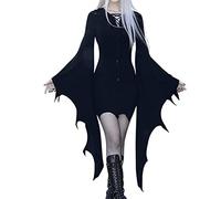 Generisch Robes noires pour femme grande taille, épaules froides, manches papillons, costumes, dentelle en maille, robe pour Halloween, carnaval, robe élégante pour mariage courte, Marine, XL