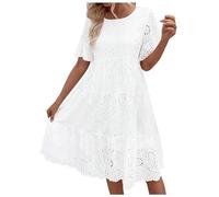 Generisch Robes pour femme, robe mi-longue, dentelle, jacquard, évasée, col en V étroit, grande robe pour femme, Blanc., XXL