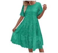 Generisch Robes pour femme, robe mi-longue, dentelle, jacquard, évasée, col en V étroit, grande robe pour femme, vert, XXL