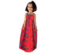 Generisch Robes Style Dashiki 16Y Africain Enfant Sangle Traditionnelle Ankara Fille Bébé Robe Princesse Tenues Dos Nu Robe Fille pour Adolescentes Filles, rouge, 5-6 ans