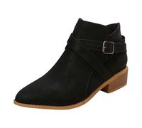 Generisch Roman Bottes courtes rétro pour femme Automne/Hiver Grande taille Talon moyen Talon épais Bout pointu et Bottes nude pour femmes Imperméable Homme, Noir , 42 EU