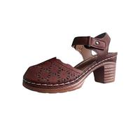 Generisch Rose Baotou Back Hollow Chunky Heel Retro Hollow Out High Heel Roman Round Head Sandales pour femme, marron, 43 EU