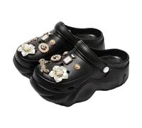 Generisch Sabots à enfiler unisexes confortables en laine synthétique à mémoire de forme avec talon épais pour un usage quotidien. Chaussures décontractées respirantes avec pendentifs accessoires