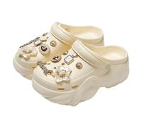 Generisch Sabots à enfiler unisexes confortables en laine synthétique à mémoire de forme avec talon épais pour un usage quotidien. Chaussures décontractées respirantes avec pendentifs accessoires