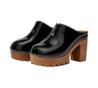 Generisch Sabots fermés en cuir pour femme avec talon bloc et plateforme | Mules élégantes à enfiler, chaussures à talons, antidérapantes, en bois, confortables, imperméables, chaussures de jardin
