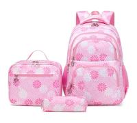 Generisch Sac à dos d'école pour adolescentes, filles, élèves primaires, ensemble de cartable pour adolescentes, sac à dos avec boîte à déjeuner (rouge, A)