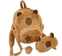 Generisch Sac à dos en peluche, design Capybara, sac d'écolier avec une poche à monnaie - Sac à dos pour ordinateur portable avec un pendentif et une bandoulière réglable - Pour l'université, le