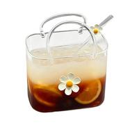 Generisch Sac à main en verre transparent - 770 ml - En forme de sac à main - Avec paille - Pour jus de fruits, thé, anniversaire, fête, maison, mariage