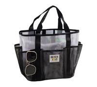 Generisch Sac de plage en maille | Sac de courses réutilisable | Sac de transport léger polyvalent pour les vacances en famille, les pique-niques, les voyages, le sport et les loisirs, Noir , Voir