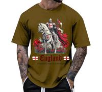Generisch Saint George's T-shirt ample à manches courtes pour homme - Col rond - Imprimé chevalier - T-shirt de sport d'été - Tenue festive - En coton, café, 3XL