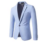 Generisch Sakko Blazer sportif moderne pour homme, coupe ajustée, couleur unie, un bouton, veste de costume d'affaires, pour mariage, modérateur, costume formel, veste de loisirs, smoking, bleu ciel