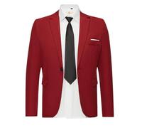 Generisch Sakko Veste de costume d'affaires pour homme - Un bouton avec col à revers - Veste de costume sportive - Coupe ajustée - Moderne - Stretch - Veste de smoking formelle, rouge, 3XL