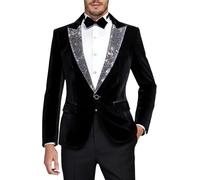 Generisch Sakko Veste de scène scintillante en velours avec strass pour boîte de nuit, spectacle - élégante et festive, Noir , 3XL