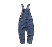 Generisch Salopette en jean déchirée pour homme - Baggy - Jambes larges - Salopette en denim - Avec bretelles et poches réglables - Rétro - Combinaison en denim - Combinaison tendance et décontractée