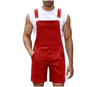 Generisch Salopette en jean pour homme - En coton - Courte - Denim - Coupe ample - Avec poches - Salopette cargo - Légère - Couleur unie - Combinaison de jeu baggy respirante, O rouge., M
