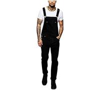 Generisch Salopette en jean pour homme - Longue - Extensible - Noir - Pantalon de travail en jean - Combinaison longue - Coupe droite - Salopette en jean - Salopette de travail pour homme, Noir , XL