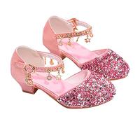Generisch Sandales 30 chaussures à talons bas pour fille avec strass, arcs, talon bas, princesse, fête de mariage pour tout-petits, chaussures pour enfants, Rose, 35 EU