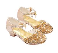 Generisch Sandales 30 chaussures à talons bas pour fille avec strass, arcs, talon bas, princesse, fête de mariage pour tout-petits, chaussures pour enfants, or, 34 EU