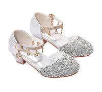 Generisch Sandales 30 chaussures à talons bas pour fille avec strass, arcs, talon bas, princesse, fête de mariage pour tout-petits, chaussures pour enfants, argenté, 30.5 EU