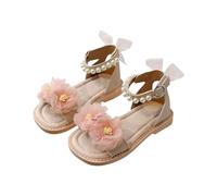 Generisch Sandales à lanières pour fille - Sandales avec nœud papillon - Sandales à fleurs pour l'été - Chaussures de plage avec semelle souple en perles, Rose, 30 EU