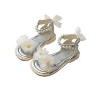 Generisch Sandales à lanières pour fille - Sandales avec nœud papillon - Sandales à fleurs pour l'été - Chaussures de plage avec semelle souple en perles, argenté, 30 EU