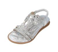 Generisch Sandales à paillettes pour fille - Style bohème - Élégantes - Avec strass - Chaussures d'été confortables - Semelles souples - Élastiques - Sandales de plage, argenté, 26