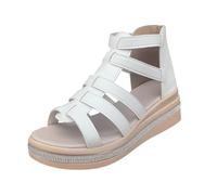 Generisch Sandales à plateforme pour femme avec aspect bande polyvalente, bout ouvert, sangle de cheville - Chaussures à enfiler modernes pour tout le monde, Blanc., 38 EU