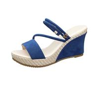 Generisch Sandales à plateforme tissées à double sangle, polyvalentes, pour un confort et un style au quotidien., bleu, 42 EU
