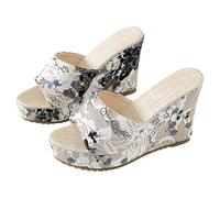 Generisch Sandales à talon compensé pour femme - Sandales compensées à bout ouvert - Talons hauts - Mules colorées - Une sangle - Plateforme - Respirantes - Sandales de plage confortables, transparent