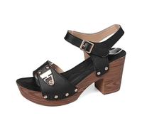 Generisch Sandales à talon pour femme - Design d'été à enfiler, bout ouvert, élégantes, idéales pour les vacances, le travail, les rendez-vous, Noir , 38 EU