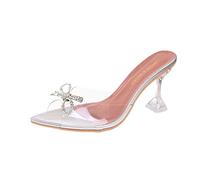 Generisch Sandales à talons hauts en PVC transparent avec nœud et strass, argenté, 41 EU