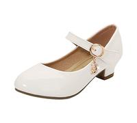 Generisch Sandales à talons hauts pour fille - Élégantes - En cuir - Confortables - Pour les écoliers du primaire, les fêtes, les soirées, Blanc., 36 EU