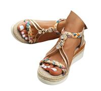 Generisch Sandales bohème avec sangle de talon tissée bande élastique ornée de paillettes - Chaussures de plage à plateforme pour une liberté d'orteils aérée et confortable à enfiler, or, 39 EU