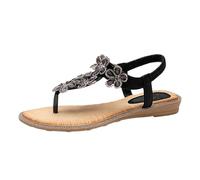 Generisch Sandales bohème avec strass sur l'anneau d'orteil pour les promenades ensoleillées, tenues de plage décontractées, sandales tendance pour tout le monde, Noir , 37 EU