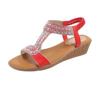 Generisch Sandales bohème pour femme - Sangles élastiques réglables - Sandales à lanières avec strass - Tongs ouverts - Pantoufles d'été - Chaussures de plage - Chaussures de randonnée, RD1, 43 EU