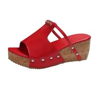 Generisch Sandales compensées à plateforme pour femme - Bout ouvert - Talon épais - Sangle tressée et fermeture en métal - Antidérapantes et résistantes à l'usure - Chaussures pour femme 55, rouge, 37