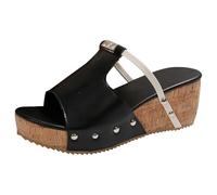 Generisch Sandales compensées à plateforme pour femme - Bout ouvert - Talon épais - Sangle tressée et fermeture en métal - Antidérapantes et résistantes à l'usure - Chaussures pour femme 55, Noir , 37