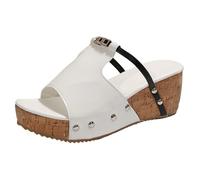 Generisch Sandales compensées à plateforme pour femme - Bout ouvert - Talon épais - Sangle tressée et fermeture en métal - Antidérapantes et résistantes à l'usure - Chaussures pour femme 55, Blanc