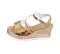 Generisch Sandales compensées décontractées à bout ouvert pour femme - Sandales décontractées respirantes à enfiler - Confortables et légères - Pour l'été et le printemps et l'automne, or, 42 EU