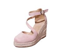 Generisch Sandales compensées pour femme avec embout fermé et sangle de cheville - Sandales compensées élégantes de style espadrilles avec talon haut - Chaussures d'été féminines pour les occasions