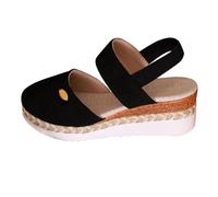 Generisch Sandales compensées pour femme - Sandales d'été confortables avec semelle intérieure - Sandales compensées à lanières - Sandales élégantes en tissu - Sandales de sport à bride arrière, Noir