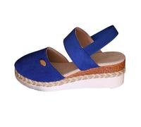 Generisch Sandales compensées pour femme - Sandales d'été confortables avec semelle intérieure - Sandales compensées à lanières - Sandales élégantes en tissu - Sandales de sport à bride arrière, bleu