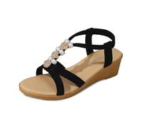 Generisch Sandales confortables à enfiler pour femme - Respirantes - Décontractées - Sandales compensées pour le quotidien, le printemps, l'été, l'automne, Noir , 35 EU Large