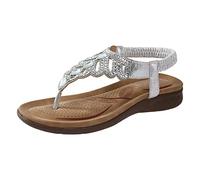 Generisch Sandales confortables pour femme avec sangle de cheville élastique - Chaussures de plage décontractées - Style bohème - Mode - Cristal - Strass - Orné de coquillages de Saint-Jacques