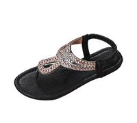 Generisch Sandales confortables pour femme pour un usage quotidien avec séparateur d'orteils, bande élastique et strass, idéales pour la plage et les sorties de loisirs, or, 40 EU