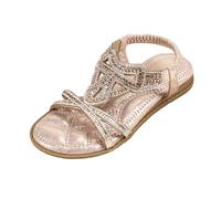 Generisch Sandales de princesse pour fille avec strass et sangle de cheville élastique - Style bohème - Style décontracté, Rose, 34 EU